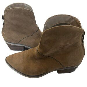 Women's Faux‎ Suede Ankle Boots Booties With Block Heel Brown Back Zipper Size 6